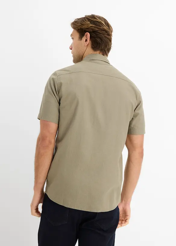 Kurzarmhemd aus Leinen-Mix in Regular Fit in grau von hinten (im Anschnitt) - bonprix