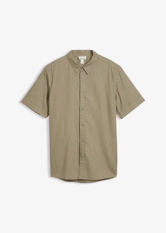 Kurzarmhemd aus Leinen-Mix in Regular Fit in grau von vorne - bonprix