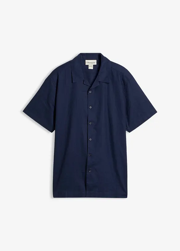 Kurzarmhemd aus Leinen-Mix in Loose Fit in blau von vorne - bonprix
