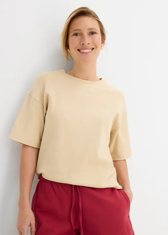 Boxy-Shirt aus schwerer Bio-Baumwolle in beige von vorne (im Anschnitt) - bonprix Boxy-Shirt aus schwerer Bio-Baumwolle in beige von vorne (im Anschnitt) - bonprix