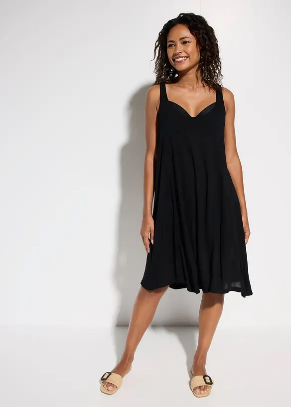 Strandkleid aus fließender Viskose in schwarz von vorne (Totalaufnahme) - bonprix Strandkleid aus fließender Viskose in schwarz von vorne (Totalaufnahme) - bonprix