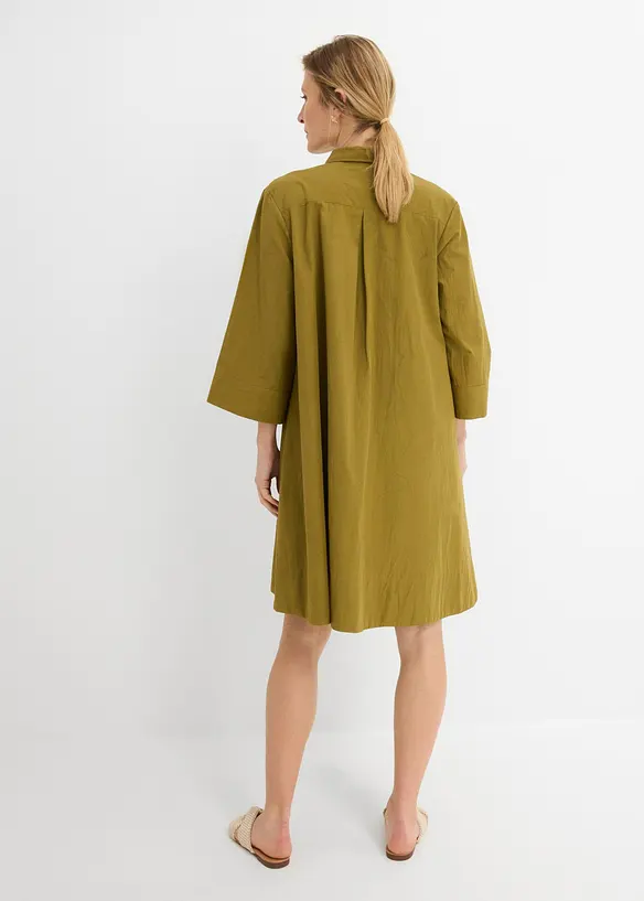 Blusenkleid aus reiner Bio-Baumwolle in grün von hinten (Totalaufnahme) - bonprix