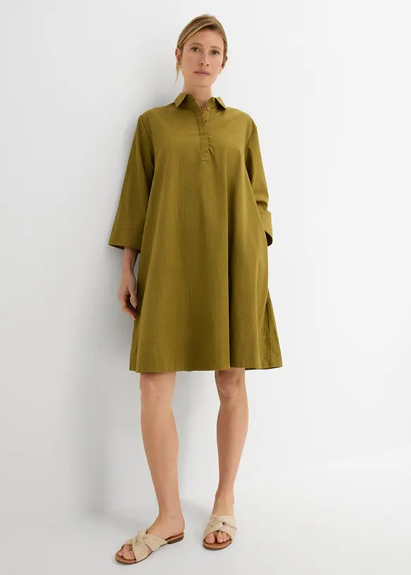 Blusenkleid aus reiner Bio-Baumwolle in grün von vorne (Totalaufnahme) - bonprix