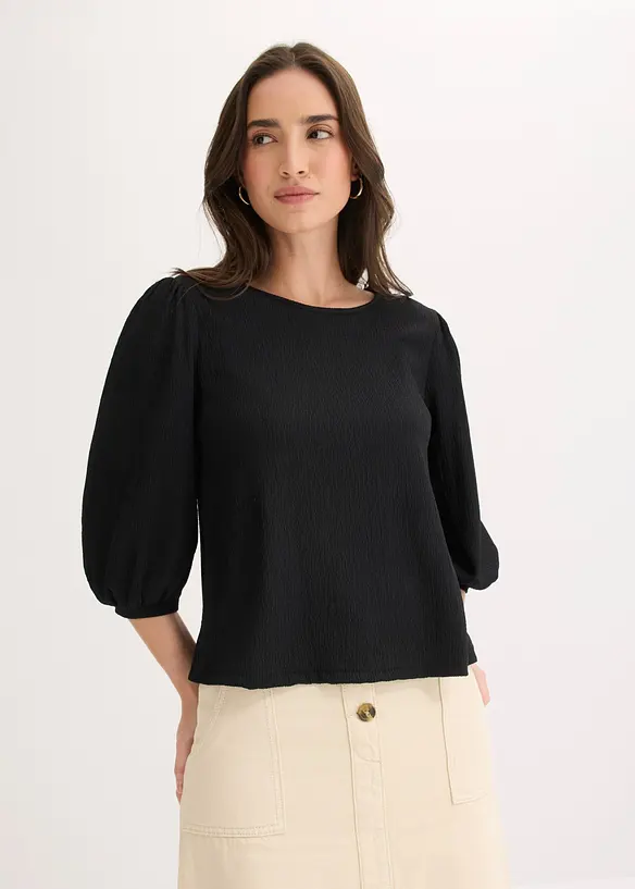 Shirtbluse aus strukturiertem Crêpe in schwarz von vorne (im Anschnitt) - bonprix