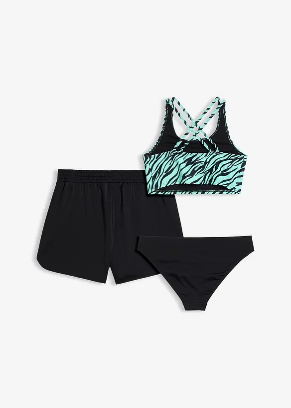 Bikini und Shorts (3-tlg.Set) in schwarz von hinten - bonprix