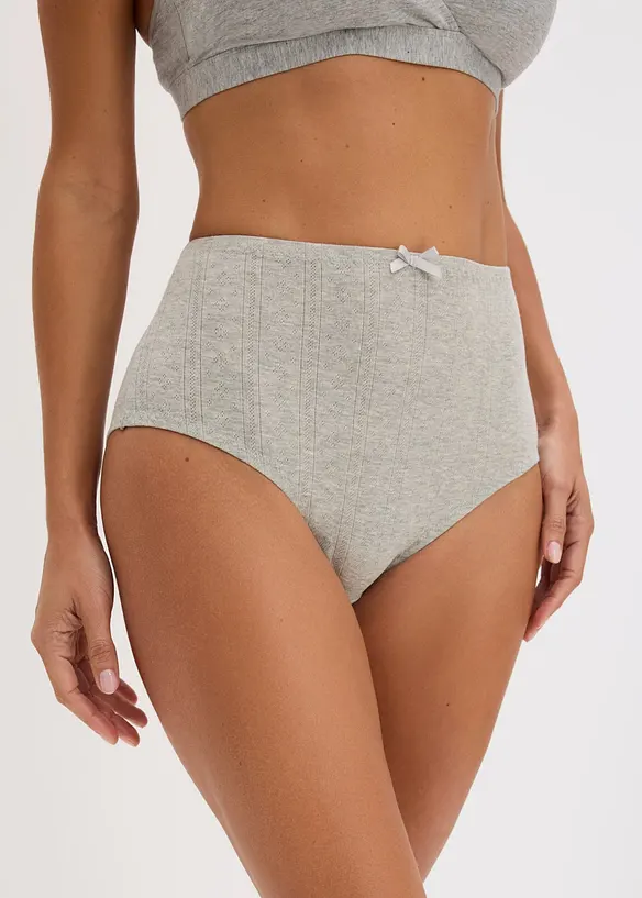Highwaist Slip aus leichter Baumwolle (4er Pack) in grau von vorne - bonprix