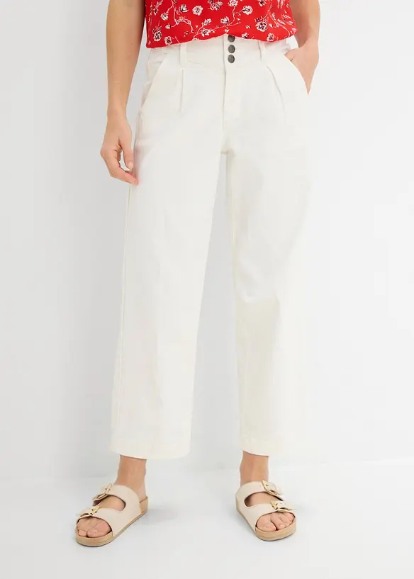 Cropped Wide-Leg-Jeans High Waist, Bequembund in weiß von vorne - bonprix