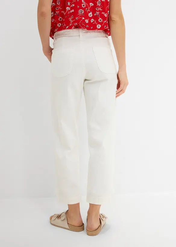 Cropped Wide-Leg-Jeans High Waist, Bequembund in weiß von hinten - bonprix