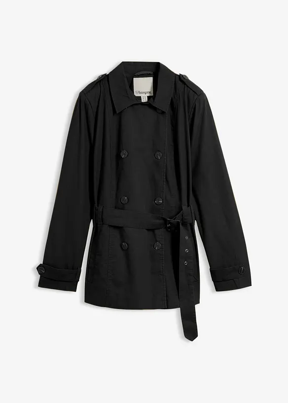 Kurzer Trenchcoat in schwarz von vorne - bonprix
