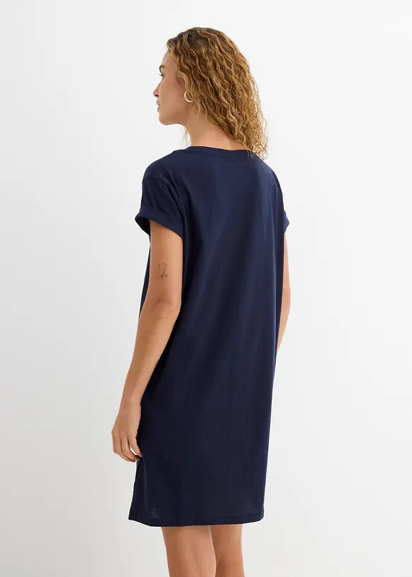 Shirtkleid aus reiner Bio-Baumwolle in blau von hinten (Totalaufnahme) - bonprix