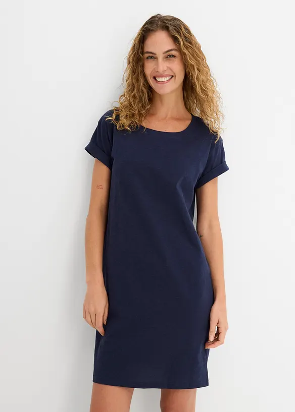 Shirtkleid aus reiner Bio-Baumwolle in blau von vorne (Totalaufnahme) - bonprix