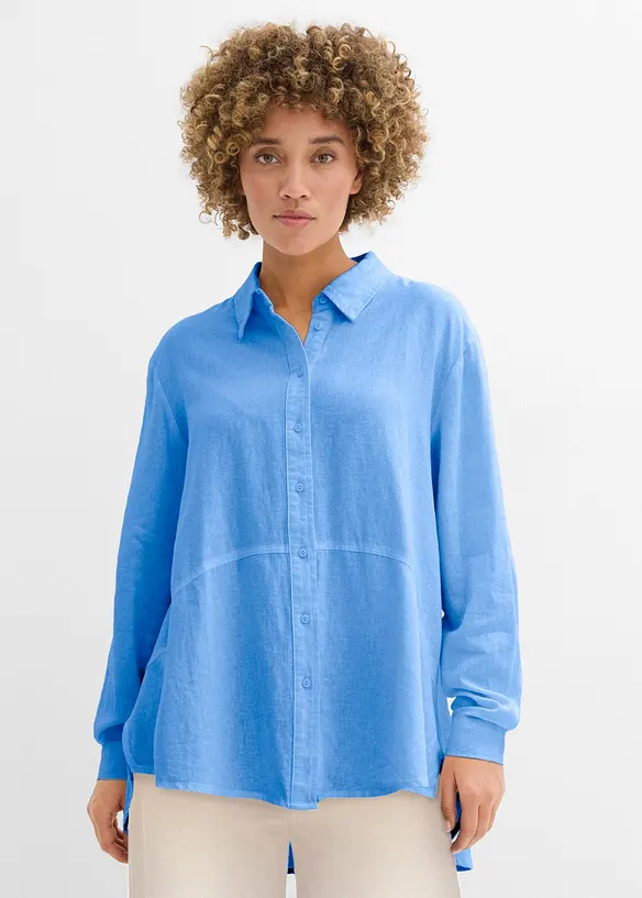 Oversize-Bluse aus Leinen-Viskose-Mix in blau von vorne (im Anschnitt) - bonprix Oversize-Bluse aus Leinen-Viskose-Mix in blau von vorne (im Anschnitt) - bonprix