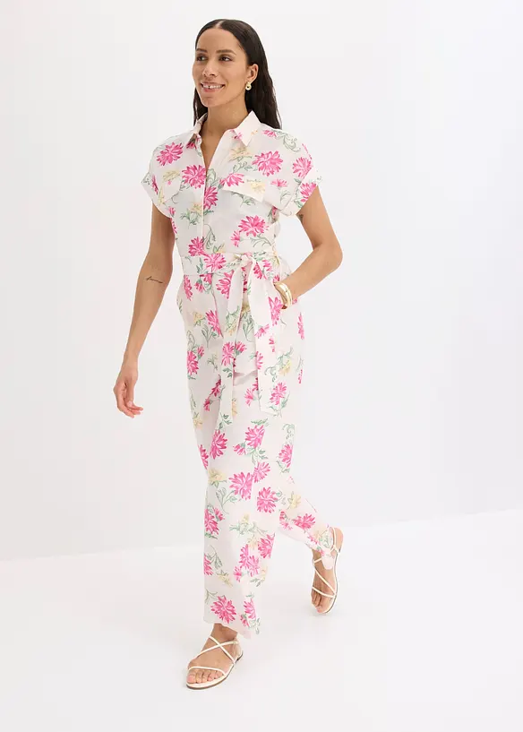 Jumpsuit aus fließendem Viskose-Mix in rosa von vorne (Totalaufnahme) - bonprix Jumpsuit aus fließendem Viskose-Mix in rosa von vorne (Totalaufnahme) - bonprix
