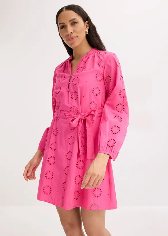 Blusenkleid aus reiner Bio-Baumwolle in pink von vorne (Totalaufnahme) - bonprix