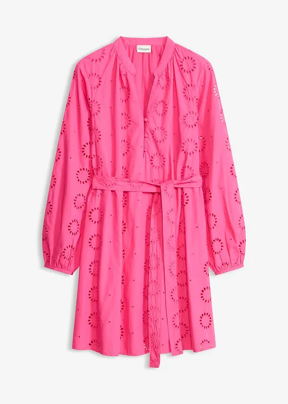 Blusenkleid aus reiner Bio-Baumwolle in pink von vorne - bonprix