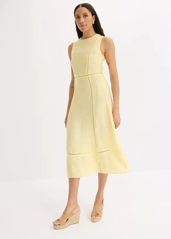 Midikleid aus softem Viskose-Mix in gelb von vorne (Totalaufnahme) - bonprix Midikleid aus softem Viskose-Mix in gelb von vorne (Totalaufnahme) - bonprix
