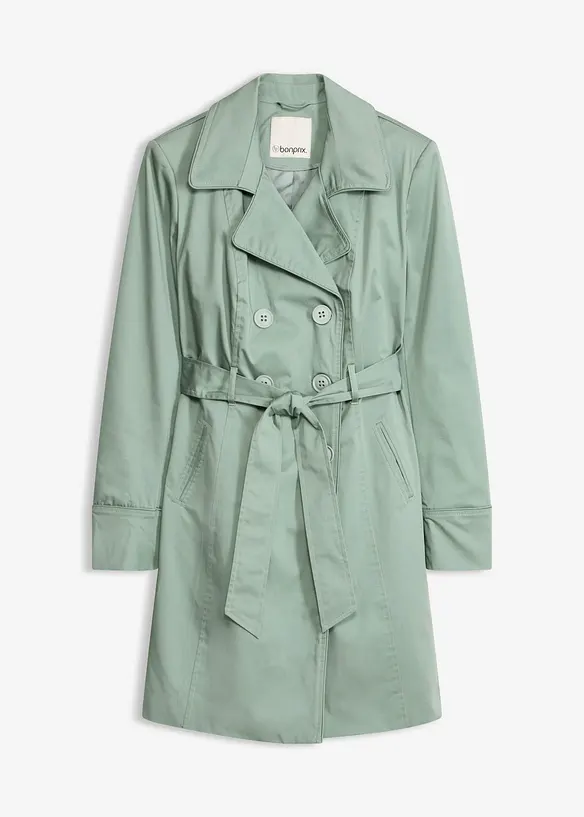 Doppelreihiger Trenchcoat in grün von vorne - bonprix