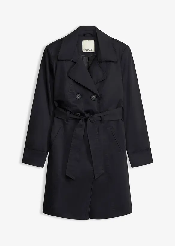 Trenchcoat aus Baumwolle in schwarz von vorne - bonprix