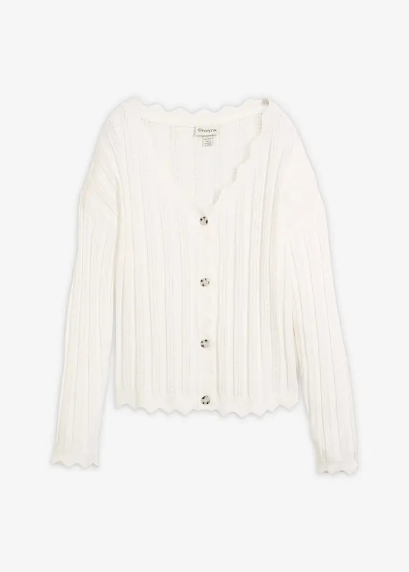 Kurze Ajour-Strickjacke in weiß von vorne - bonprix
