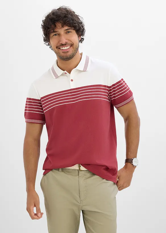 Jersey Poloshirt aus reiner Baumwolle in weiß von vorne (im Anschnitt) - bonprix