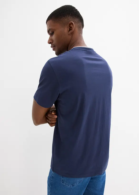 Henleyshirt, Kurzarm aus reiner Bio-Baumwolle in blau von hinten (im Anschnitt) - bonprix