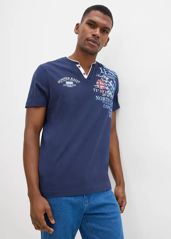 Henleyshirt, Kurzarm aus reiner Bio-Baumwolle in blau von vorne (im Anschnitt) - bonprix