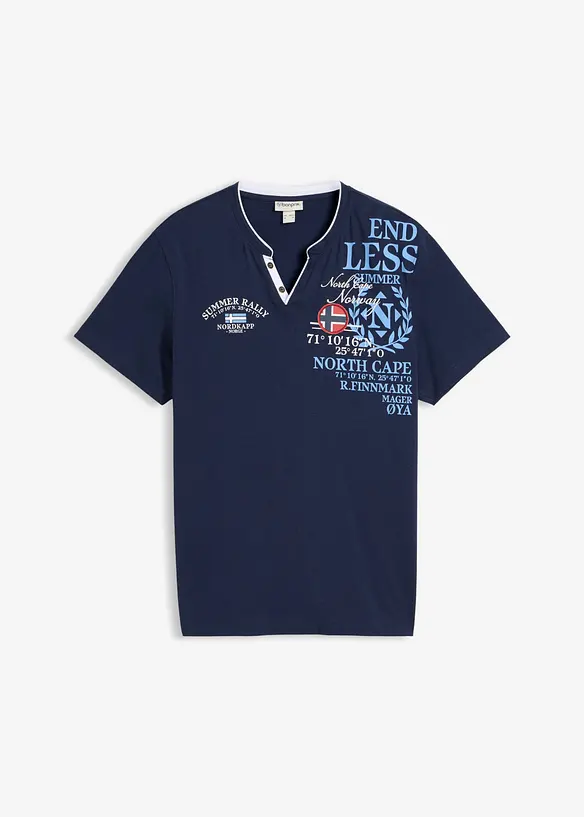 Henleyshirt, Kurzarm aus reiner Bio-Baumwolle in blau von vorne - bonprix