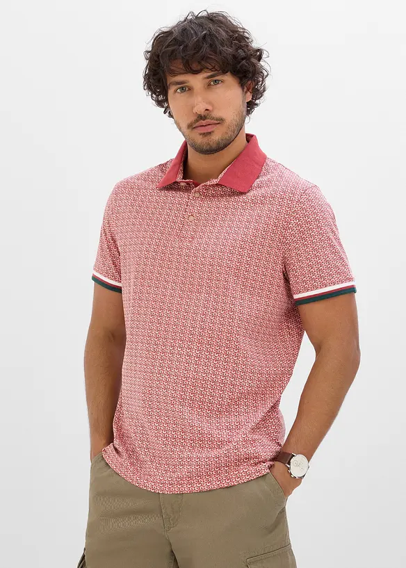 Jersey Poloshirt aus reiner Bio-Baumwolle, Kurzarm in rot von vorne (im Anschnitt) - bonprix