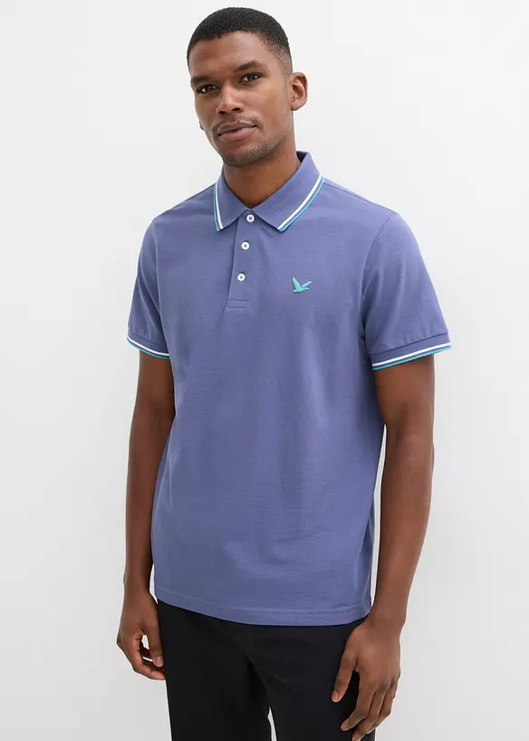 Piqué-Poloshirt aus reiner Bio-Baumwolle in blau von vorne (im Anschnitt) - bonprix