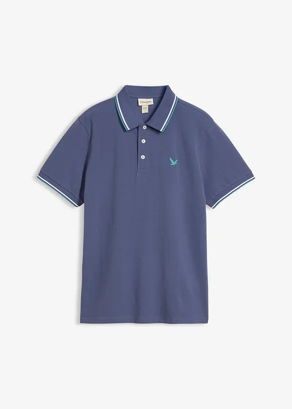 Piqué-Poloshirt aus reiner Bio-Baumwolle in blau von vorne - bonprix