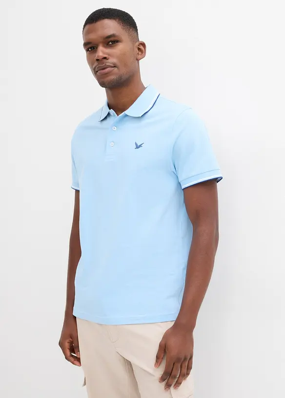 Piqué-Poloshirt aus reiner Bio-Baumwolle in blau von vorne (im Anschnitt) - bonprix