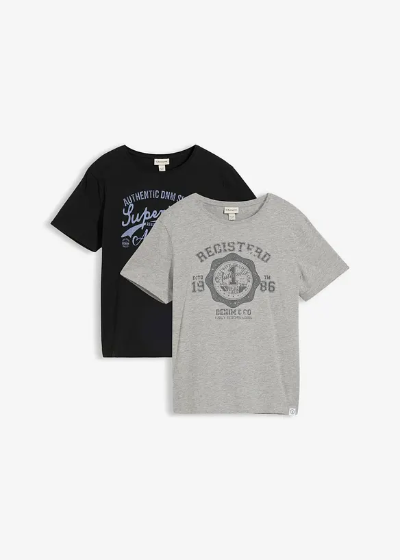 T-Shirt (2er Pack) in schwarz von vorne - bonprix