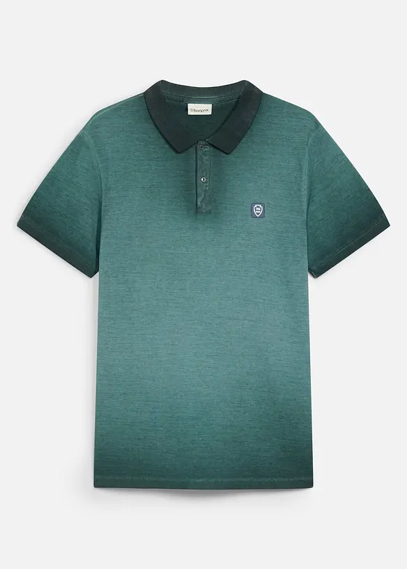 Piqué-Poloshirt in gewaschener Optik in grün von vorne - bonprix