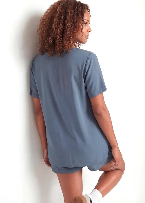 Long-Tunika aus reiner Viskose in blau von hinten (im Anschnitt) - bonprix