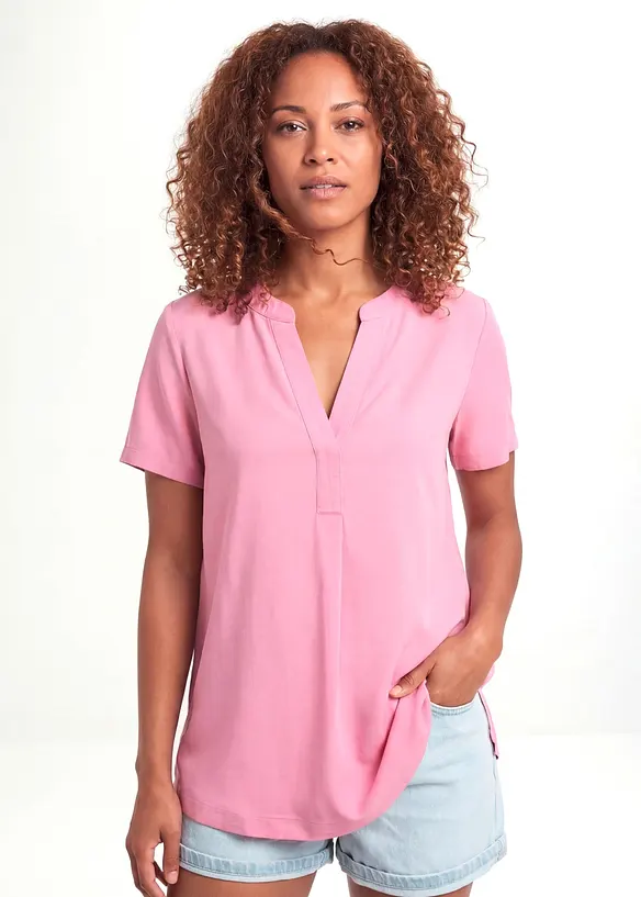 Long-Tunika aus reiner Viskose in rosa von vorne (im Anschnitt) - bonprix