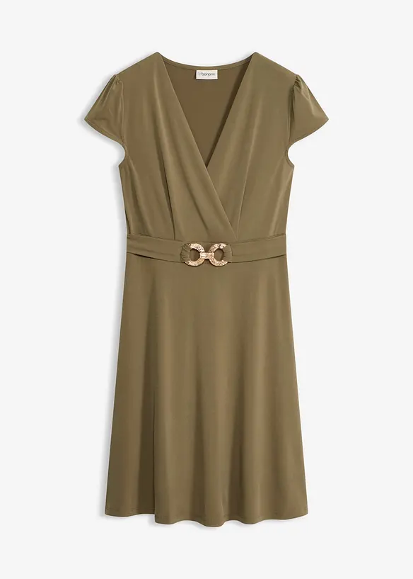 Jerseykleid mit dekorativer Schließe in grün von vorne - bonprix Jerseykleid mit dekorativer Schließe in grün von vorne - bonprix