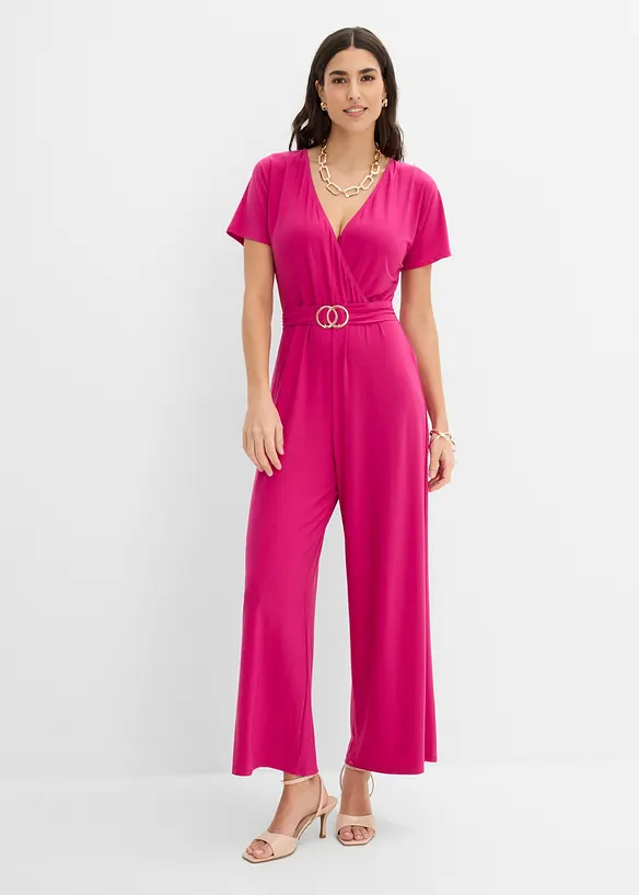 Jersey-Jumpsuit in pink von vorne (Totalaufnahme) - bonprix