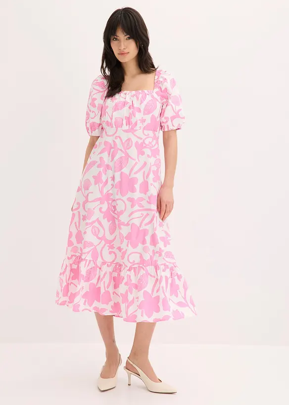Midikleid aus reiner Bio-Baumwolle in weiß von vorne (Totalaufnahme) - bonprix Midikleid aus reiner Bio-Baumwolle in weiß von vorne (Totalaufnahme) - bonprix