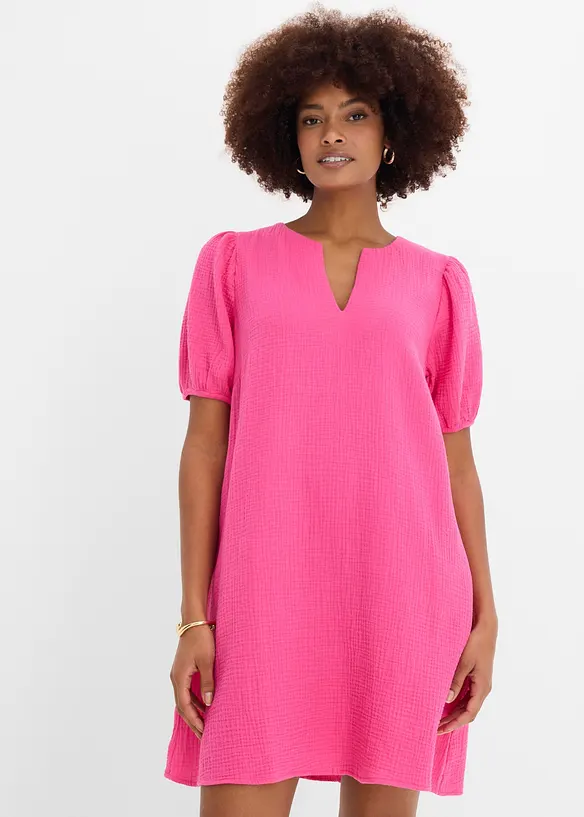 Kurzes Kleid aus Musselin in pink von vorne (Totalaufnahme) - bonprix