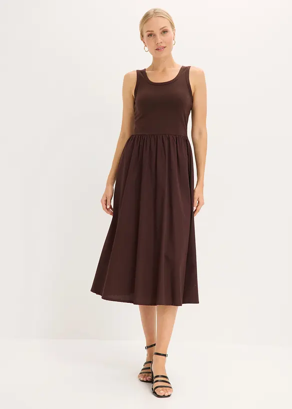 Jerseykleid im Materialmix in braun von vorne (Totalaufnahme) - bonprix Jerseykleid im Materialmix in braun von vorne (Totalaufnahme) - bonprix