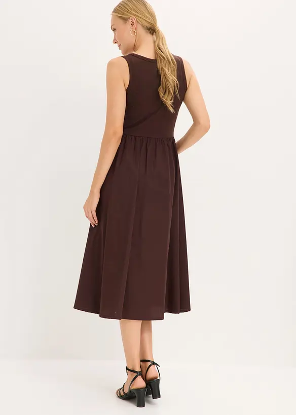 Jerseykleid im Materialmix in braun von hinten (Totalaufnahme) - bonprix Jerseykleid im Materialmix in braun von hinten (Totalaufnahme) - bonprix