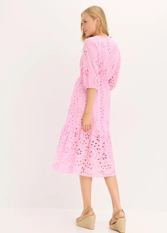 Midikleid aus reiner Baumwolle mit Lochstickerei in rosa von hinten (Totalaufnahme) - bonprix Midikleid aus reiner Baumwolle mit Lochstickerei in rosa von hinten (Totalaufnahme) - bonprix