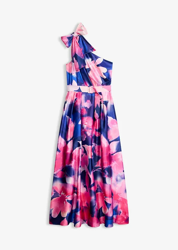 One-Shoulder-Kleid aus glänzendem Satin in blau von vorne - bonprix One-Shoulder-Kleid aus glänzendem Satin in blau von vorne - bonprix