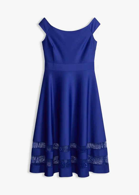 Carmen-Kleid mit Spitze in blau von vorne - bonprix Carmen-Kleid mit Spitze in blau von vorne - bonprix