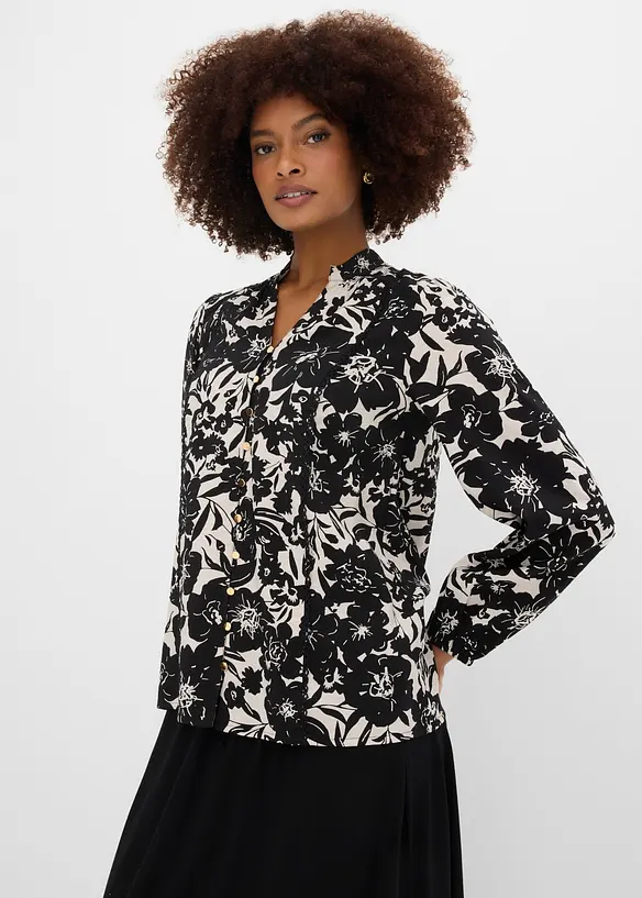 Bluse mit Spitzenbändern in schwarz von vorne (im Anschnitt) - bonprix