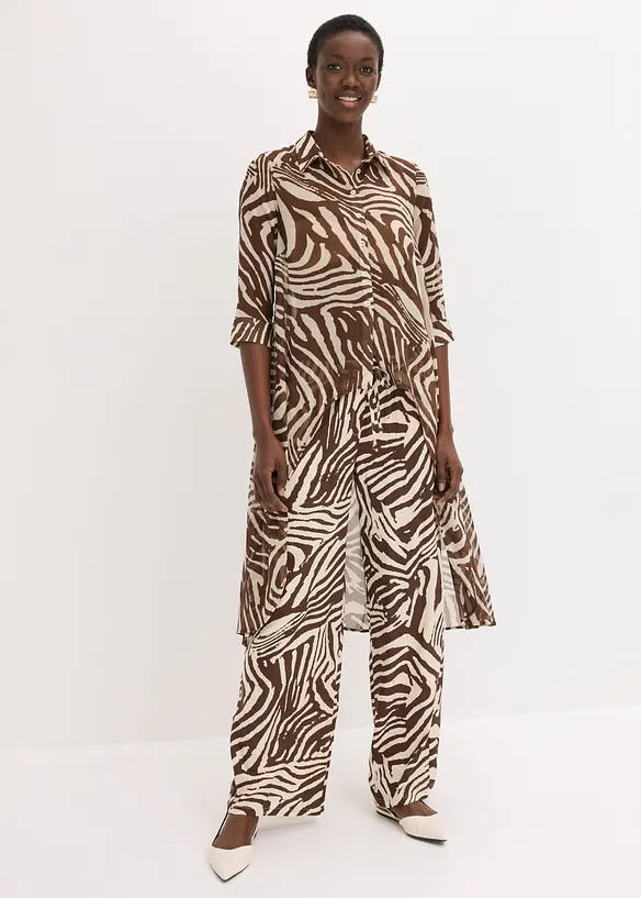 Chiffon-Longbluse in braun von vorne (im Anschnitt) - bonprix