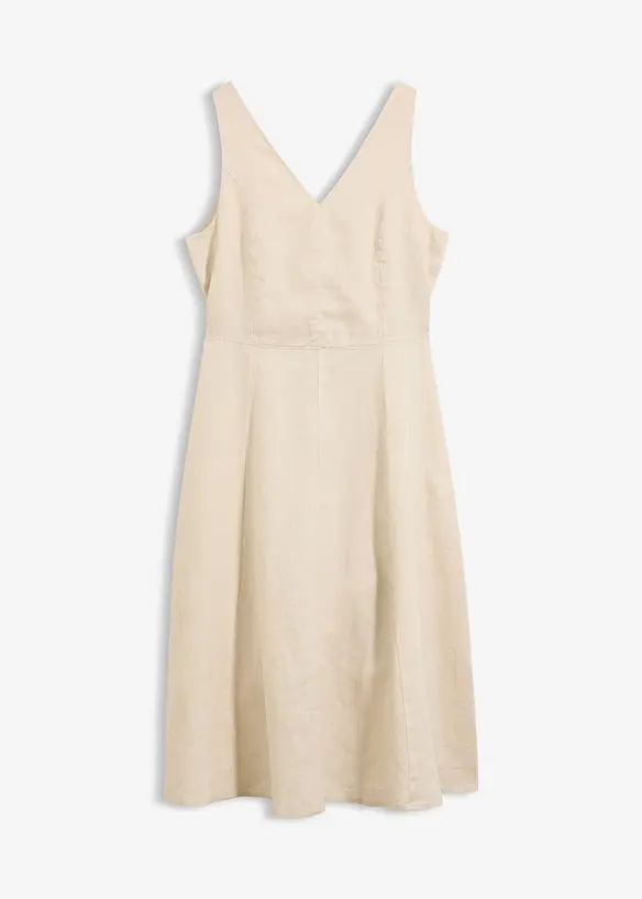 Midikleid aus reinem Leinen in beige von vorne - bonprix Midikleid aus reinem Leinen in beige von vorne - bonprix