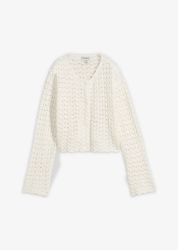 Ajour-Strickjacke in weiß von vorne - bonprix