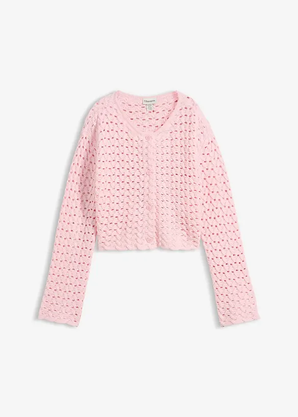 Ajour-Strickjacke in rosa von vorne - bonprix