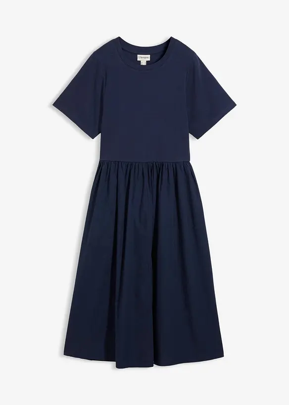 Midikleid aus Materialmix in blau von vorne - bonprix Midikleid aus Materialmix in blau von vorne - bonprix
